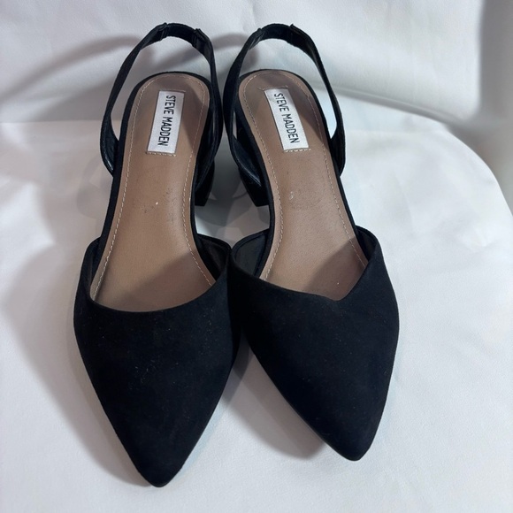 STEVE MADDEN Sz 8B Davies Slingback Shoes Suede Textile Block Heel Pointy Toe - Picture 2 of 7